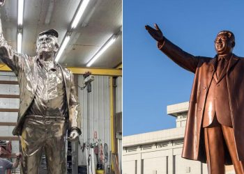 Trump'ın altın heykeli Kuzey Kore liderlerinin anıtlarına benzetildi