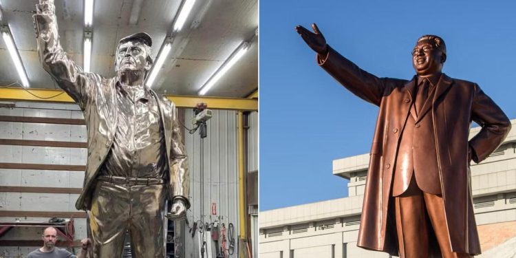 Trump'ın altın heykeli Kuzey Kore liderlerinin anıtlarına benzetildi